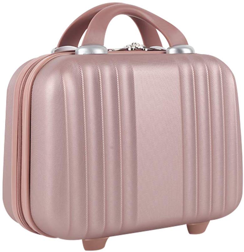 Lzttyee Small Hard Shell Cosmetic Case Travel Hand Luggage Portable  Carrying Makeup Case Suitcase Rose gold