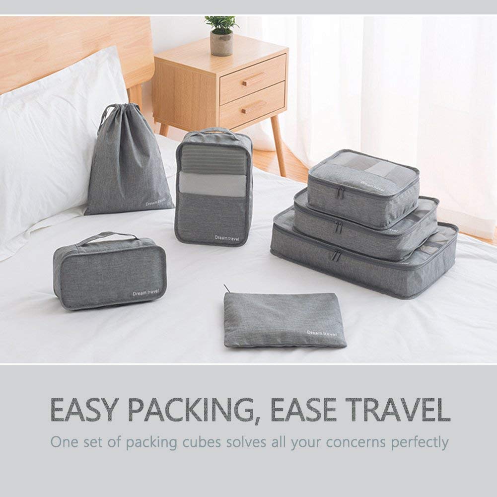 7pcs Bag Set Lemon Print Travel Storage Bag Clothes Storage Bag,Travel  Organizer Set,Packing Cube Set With Shoe Toiletry and Laundry Bags School