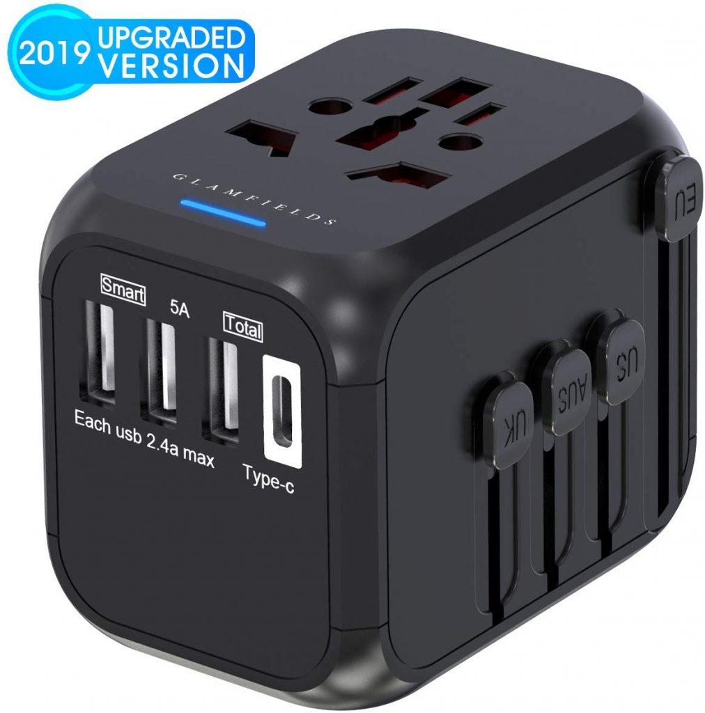 International Travel Adapter Worldwide All In One Power Adapter EU UK USA AU Plug Fast Plug Adapter with 4 USB Charging Ports cover 200 countries 