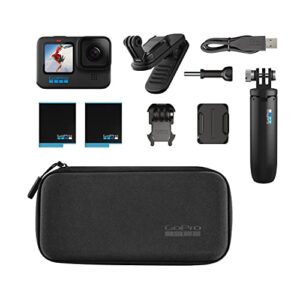 GoPro HERO10 Black Accessory Bundle - Includes HERO10 Camera, Shorty (Mini Extension Pole + Grip), Magnetic Swivel Clip, Rechargeable Batteries (2 Total), And Camera Case - Hortense Travel