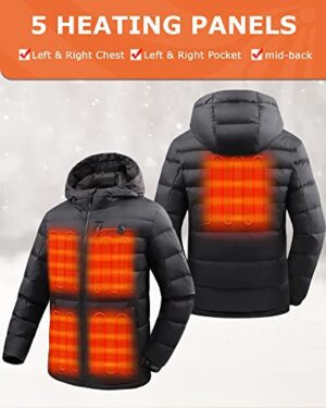 Venustas Down Heated Jacket For Men With 7.4V Battery Pack, Puffer Jacket For Men With 5 Heating Zones, 90% Duck Down, Rechargeable Heated Puffer Coat For Hiking Hunting Camping - Hortense Travel