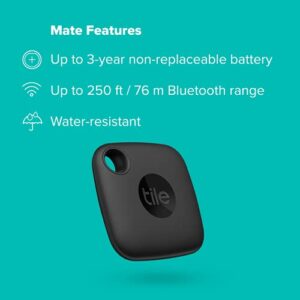 Tile Mate 1-Pack. Black. Bluetooth Tracker, Keys Finder And Item Locator For Keys, Bags And More; Up To 250 Ft. Range. Water-Resistant. Phone Finder. IOS And Android Compatible. - Hortense Travel