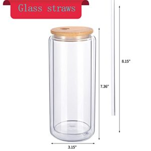 Stonechic 6 Pack Pre Drilled Beer Can Glass Blank Double Wall Glass Cans With Bamboo Lid & Glass Straws For Snow Globe Glitter DIY 16oz - Hortense Travel