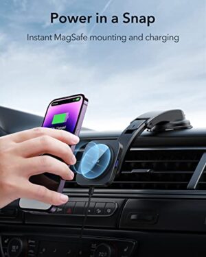 ESR Dashboard Magnetic Wireless Car Charger (HaloLock), Compatible With MagSafe Car Charger, Fast Charging, Dashboard Car Phone Holder Mount For IPhone 14/13/12 Series, Car Accessories, Black - Hortense Travel