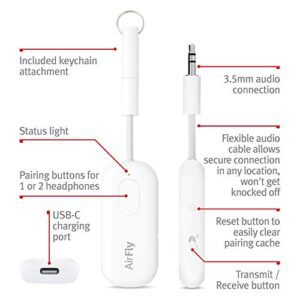 Twelve South AirFly Pro Bluetooth Wireless Audio Transmitter/ Receiver For Up To 2 AirPods /Wireless Headphones; Use With Any 3.5 Mm Audio Jack On Airplanes, Gym Equipment, TVs, IPad/Tablets And Auto - Hortense Travel