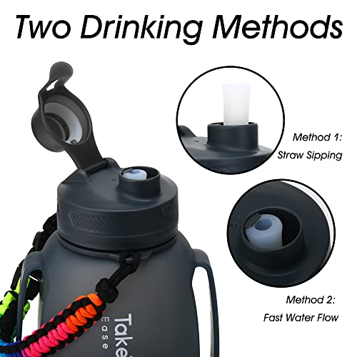 TakeToday Collapsible Water Bottles 40 OZ Motivational Water Bottle With  Straw And Paracord Handle Silicone Sports