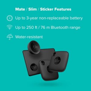 Tile Mate Essentials 4-Pack (2 Mate, 1 Slim, 1 Stickers)- Bluetooth Tracker & Item Locators For Keys, Wallets, Remotes & More; Easily Find All Your Things. - Hortense Travel