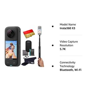 Insta360 X3 - Waterproof 360 Action Camera With 1/2'' 48MP Sensors, 5.7K HDR Video, 72MP Photo, 4K Single-Lens, 60fps Me Mode, 2.29''Touchscreen, AI Editing |Bundle Includes Selfie Stick&128GB, Black - Hortense Travel