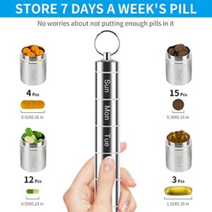 Metal Pill Box Organizer, 7 Day Pill Organizer, Waterproof Emergency Keychain Pill Holder Medicine Case, Daily Pill Dispenser Storage Box With Keychain, Ideal For Weekly Travel/Outdoor Pill Container - Hortense Travel