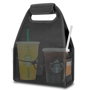 2 In 1 Drink Carrier With Handle, Reusable 2 Cup Carrier For Luggage, Portable Coffee Drink Carrier, Lightweight Padded & Foldable Drink Holder For Food Delivery Services, Uber Eats, Door Dash - Hortense Travel