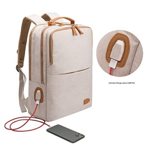 NOBLEMAN Backpack For Women And Man,Waterproof School Travel Work Backpack, 15.6 Inch Laptop Backpack, Daypack, With USB (Beige Plus) - Hortense Travel