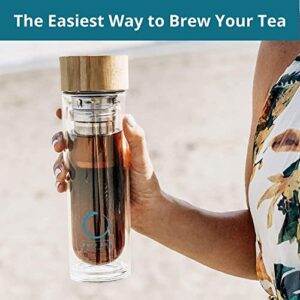 Pure Zen Tea Infuser Bottle - Insulated Glass Tea Bottle For Loose Leaf Tea - Tea Tumbler With Infuser - Portable Travel Tea Mug For Infused Water - Tea Diffuser Thermos On The Go - 15 Oz - Hortense Travel