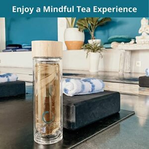 Pure Zen Tea Infuser Bottle - Insulated Glass Tea Bottle For Loose Leaf Tea - Tea Tumbler With Infuser - Portable Travel Tea Mug For Infused Water - Tea Diffuser Thermos On The Go - 15 Oz - Hortense Travel