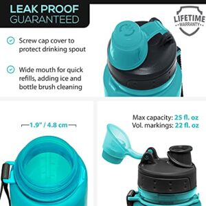 Nomader BPA Free Collapsible Sports Water Bottle - Foldable With Reusable Leak Proof Twist Cap For Travel Hiking Camping Outdoor And Gym - 22 Oz (Aqua Blue) - Hortense Travel