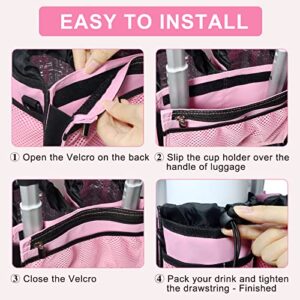 Luggage Cup Holder | BEDSIFV Travel Drink Holder With Shoulder Strap, Thermal Insulation And Zipper Pocket, Perfect Travel Accessories Gifts For Travelers, Flight Attendant (Pink) - Hortense Travel