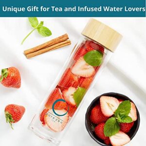 Pure Zen Tea Infuser Bottle - Insulated Glass Tea Bottle For Loose Leaf Tea - Tea Tumbler With Infuser - Portable Travel Tea Mug For Infused Water - Tea Diffuser Thermos On The Go - 15 Oz - Hortense Travel