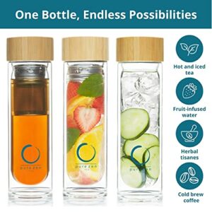 Pure Zen Tea Infuser Bottle - Insulated Glass Tea Bottle For Loose Leaf Tea - Tea Tumbler With Infuser - Portable Travel Tea Mug For Infused Water - Tea Diffuser Thermos On The Go - 15 Oz - Hortense Travel