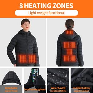 NBtoUS Heated Jackets For Women With 2PACK 10000mAh Power Bank, 3 Heating Level With 8 Heating Zones Heated Jackets, Lightweight And Water-Resistant Heated Coat For Women (S) - Hortense Travel