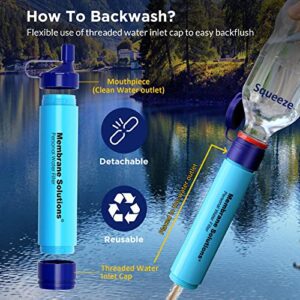 Membrane Solutions Portable Water Filter Straw Filtration Straw Purifier Survival Gear For Hiking, Camping, Travel, And Emergency, Blue, 4 Pack - Hortense Travel