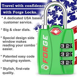 Forge Luggage Locks TSA Approved 4 Pack 4 Colors, Small Combination Lock With Zinc Alloy Body, Open Alert, Easy Read Dials, For Travel Suitcase, Bag, Backpack, Lockers. - Hortense Travel