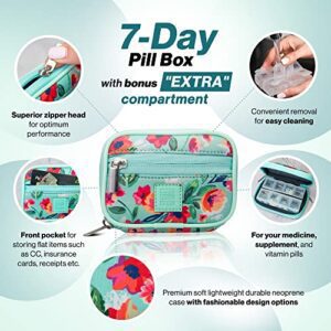 Made Easy Kit Pill Case - Weekly Medicine Organizer With Removable Seven-Day Vitamin & Supplement Box (Teal) - Hortense Travel