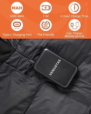 Venustas Down Heated Jacket For Men With 7.4V Battery Pack, Puffer Jacket For Men With 5 Heating Zones, 90% Duck Down, Rechargeable Heated Puffer Coat For Hiking Hunting Camping - Hortense Travel
