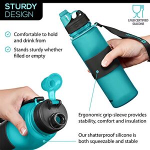 Nomader BPA Free Collapsible Sports Water Bottle - Foldable With Reusable Leak Proof Twist Cap For Travel Hiking Camping Outdoor And Gym - 22 Oz (Aqua Blue) - Hortense Travel