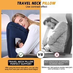 Inflatable Travel Pillow,Multifunction Travel Neck Pillow For Airplane To Avoid Neck And Shoulder Pain,Support Head,Neck,Used For Sleeping Rest, Airplane And Home Use,with Eye Mask, Earplugs,Blue - Hortense Travel