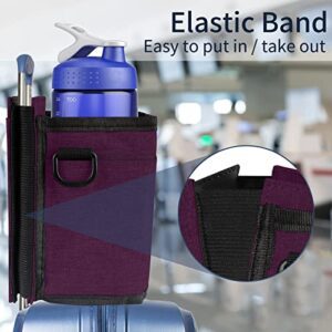 POJAGU Luggage Cup Holder With Shoulder Strap, Attachment Travel Free Hand Drink Carrier Caddy Bag For Beverages Bottles Coffee Mugs, Fit Roll-on/Carry On Suitcase Handle, Purple - Hortense Travel