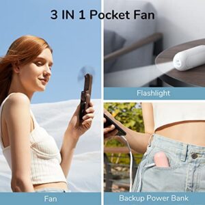 JISULIFE Handheld Mini Fan, 3 IN 1 Hand Fan, Portable USB Rechargeable Small Pocket Fan, Battery Operated Fan [14-21 Working Hours] With Power Bank, Flashlight Feature For Women,Travel,Outdoor-White, 1 Count (Pack Of 1) - Hortense Travel