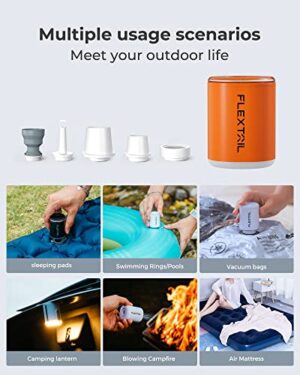 FLEXTAILGEAR Portable Air Pump With Camping Lantern Tiny Pump 2X 4kPa Air Pump For Inflatables Rechargeable Air Mattress Pump With Magnetic Design For Sleeping Pads, Pool Floats, Swimming Rings(OG) - Hortense Travel