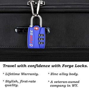 Forge Luggage Locks TSA Approved 4 Pack 4 Colors, Small Combination Lock With Zinc Alloy Body, Open Alert, Easy Read Dials, For Travel Suitcase, Bag, Backpack, Lockers. - Hortense Travel