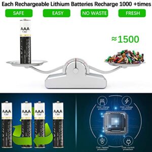 Rechargeable Lithium AAA Batteries 4Packs, 1100 MWh Rechargeable AAA Battery Constant Output 1.5V Li-ion AAA Battery, 2H Fast Charge With USB Cable, 1000 Cycles Life-span For Toy Cars Toothbrush - Hortense Travel