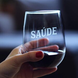 Saude - Portuguese Cheers - Stemless Wine Glass - Cute Portugal Themed Gifts Or Party Decor For Women - Large - Hortense Travel