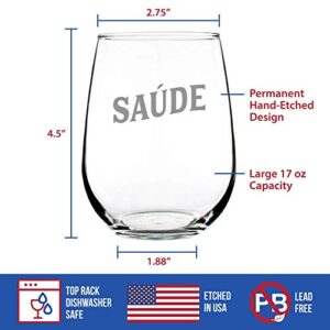 Saude - Portuguese Cheers - Stemless Wine Glass - Cute Portugal Themed Gifts Or Party Decor For Women - Large - Hortense Travel
